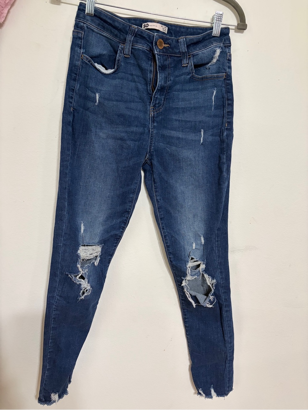 SO Distressed Dark Blue High-Rise Skinny Jeans